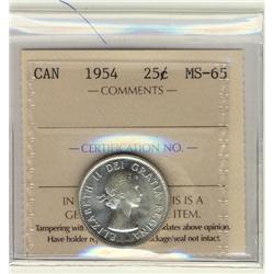 1954 25¢ ICCS MS65 fully brilliant and lustrous. A popular date.