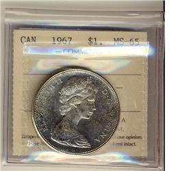 1967 $1 ICCS MS65, lightly toned.