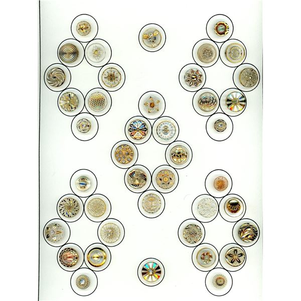 A card of division three glass buttons.