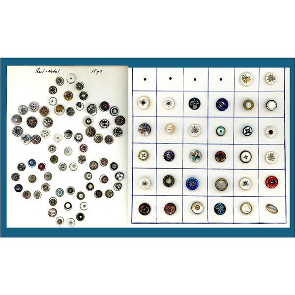 2 Cards of division one pearl buttons