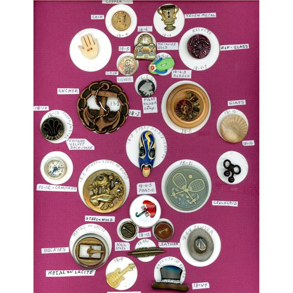 A card of division 1 & 3 assorted material buttons