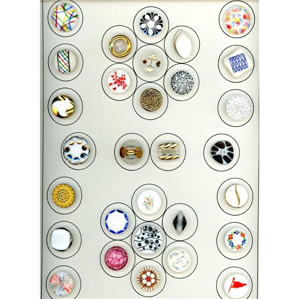 A card of division three glass buttons.