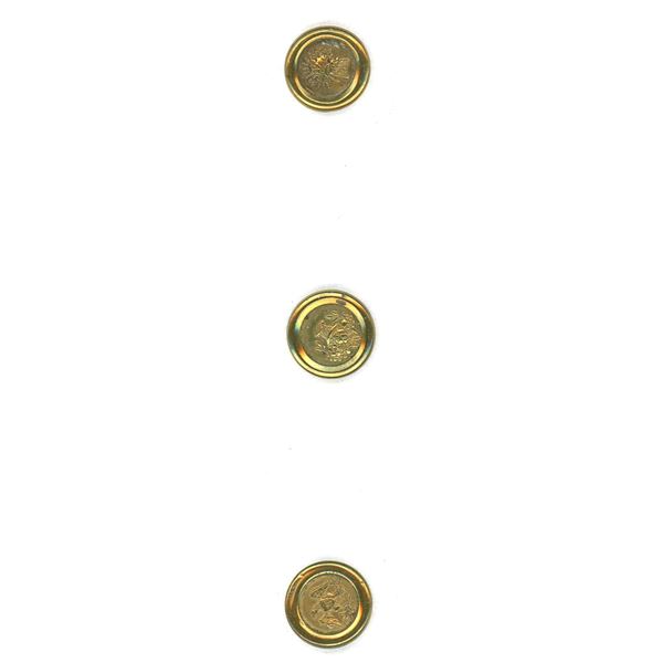 A small card of division one brass pictorial buttons