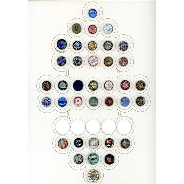 A card of division one colorful glass buttons