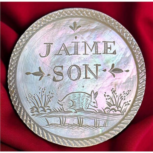 A Rare division one engraved verbal pearl button