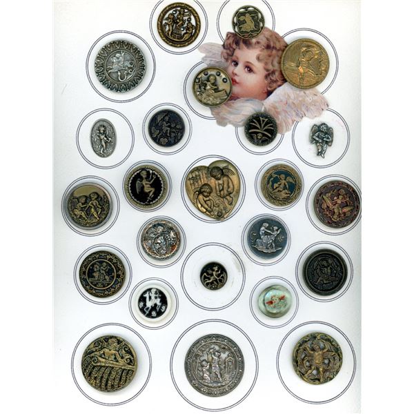 A card of division one and three Cherub buttons