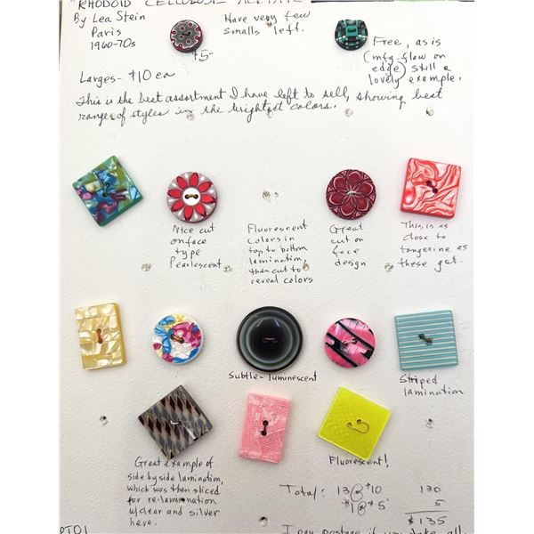 A partial card of division 3 Celluloid Acetate Buttons