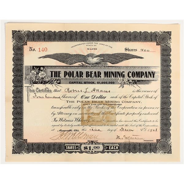 Polar Bear Mining Company Stock Certificate, 1908 [204772]