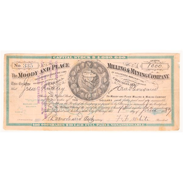 Moody & Place Milling & Mining Co. Stock Certificate, Bradshaw, Arizona, 1887 [204910]
