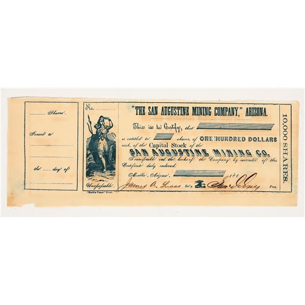 San Augustine Mining Company Stock Certificate--Under Confederate Control [204181]