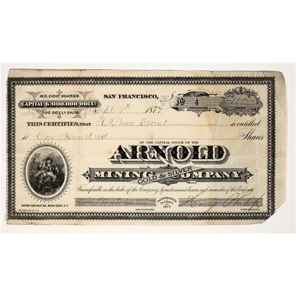 Arnold Gold & Silver Mining Company Stock Certificate, 1877 [204140]