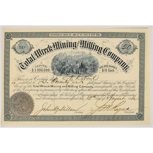 Total Wreck Mining & Milling Co. Stock Certificate, 1882 [204811]