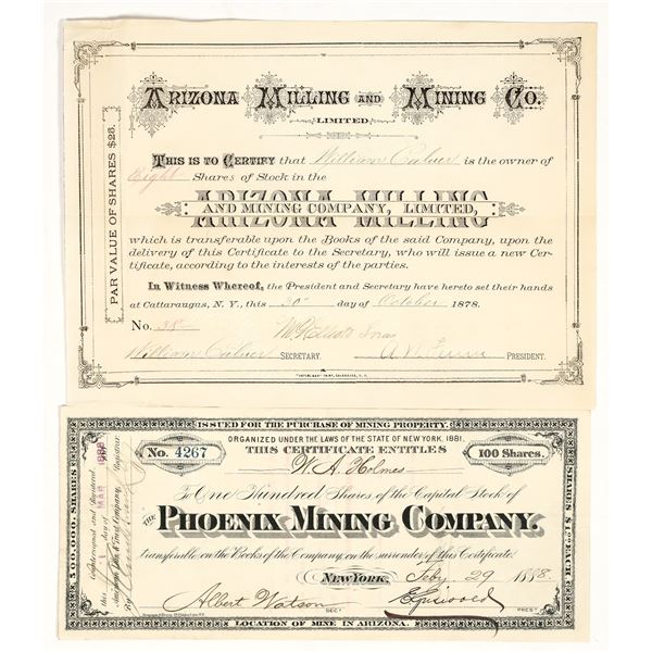 Arizona Mining Stock Certificate Pair: Phoenix MC and Arizona M&MC [195867]