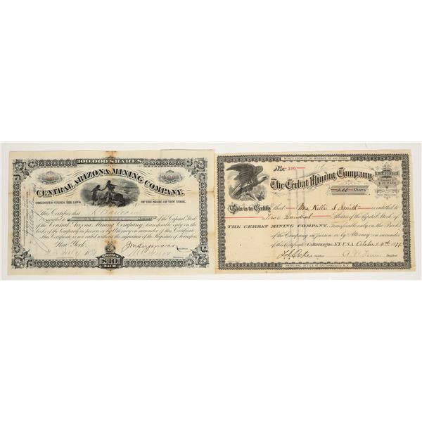 Two Different Arizona Mining Stock Certificates: Cerrat MC and Central Arizona [205023]