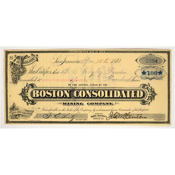 Boston Consolidated Mining Company Stock Certificate, 1881 [203924]