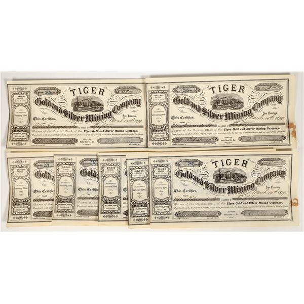 Tiger Gold and Silver Mining Company Stock Certificates, 1879 [204296]