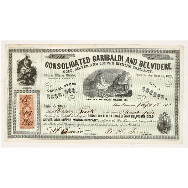 Consolidated Garibaldi & Belvidere GSC Mining Co. Stock Certificate, 1863 [204209]