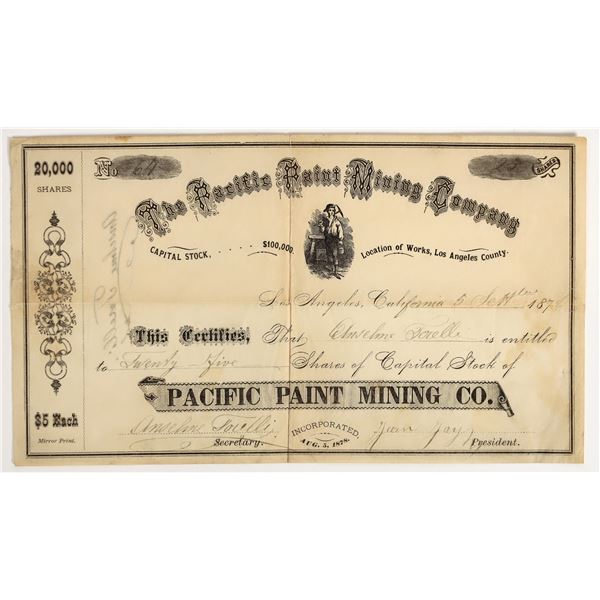 Pacific Paint Mining Company Stock Certificate, 1878 [204779]