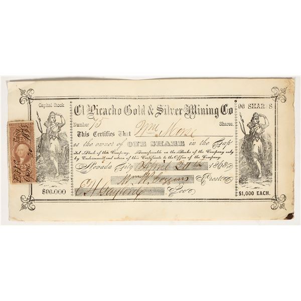 El Picacho Gold & Silver Mining Company Stock Certificate, 1863 [195885]