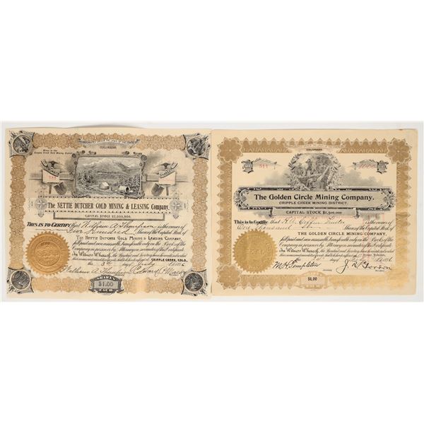 Two Different Cripple Creek, Colorado Mining Stock Certificates [195379]