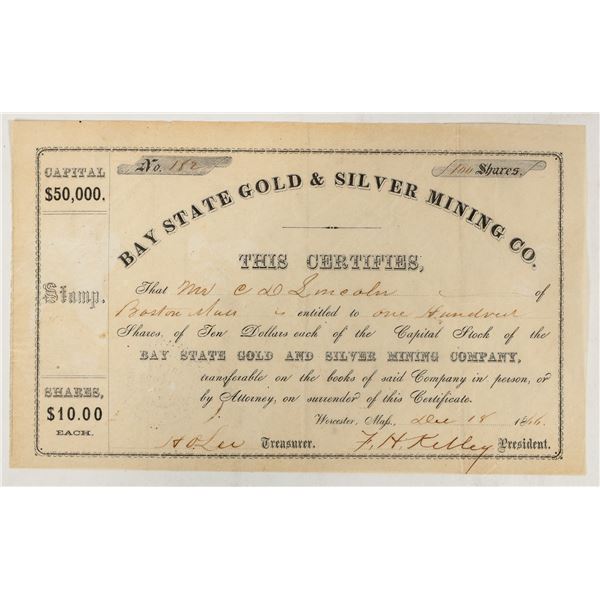 Bay State Gold & Silver Mining Company Stock Certificate, Empire, Colorado, 1866 [195912]