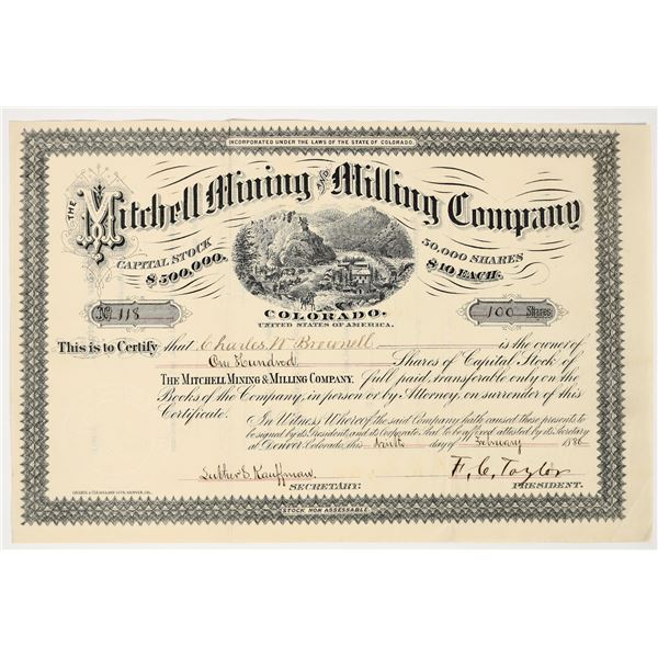 Mitchell Mining & Milling Company Stock Certificate, 1886 [204901]