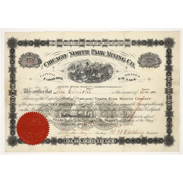 Chicago & North Park Mining Co. Stock Certificate, Teller City, Colorado, 1881 [204823]