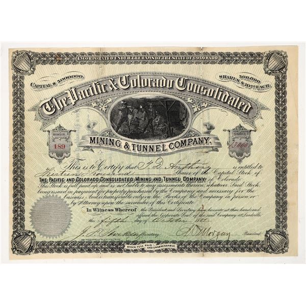 Pacific & Colorado Consolidated Mining & Tunnel Co. Stock Certificate, 1881 [204835]