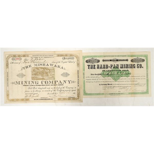 Two Different Scarce Leadville Mining Stock Certificates [195499]