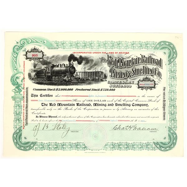 Red Mountain Railroad, Mining & Smelting Co. Stock Certificate, 1905 [205372]