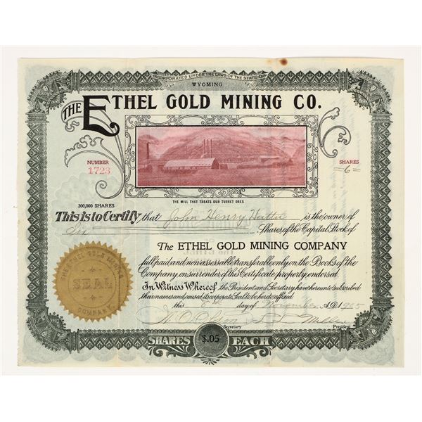 Ethel Gold Mining Company Stock Certificate, 1905 [204170]