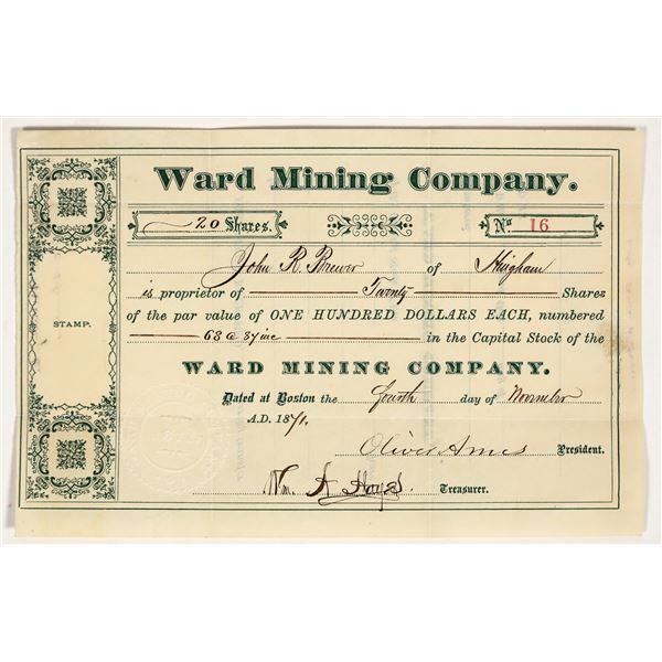 Ward Mining Company Stock Certificate, Ward, Colorado, 1871 [204151]