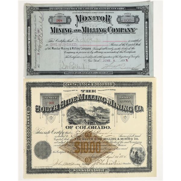Two Different Rare 1880s Colorado Mining Stock Certificates [204776]