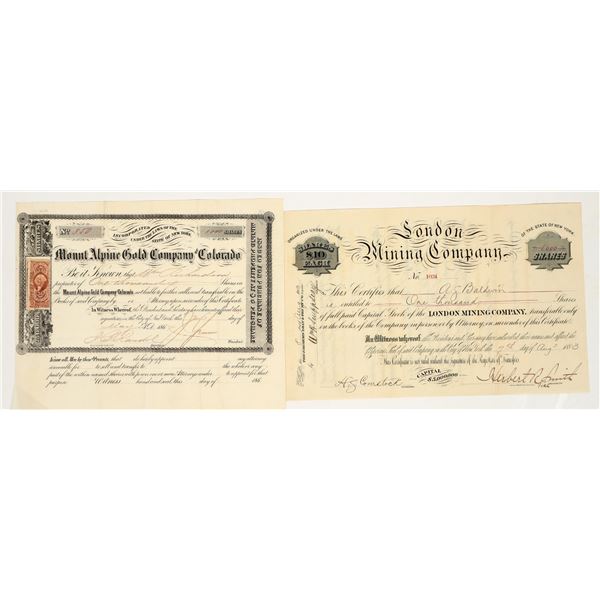 Two Different Rare Colorado Mining Stock Certificates [205010]