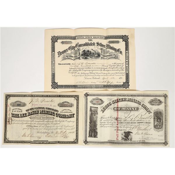 Three Different American Silver Stocks, 1870s-90s (Two Colorado) [204286]