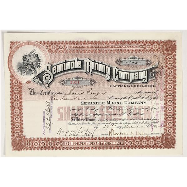 Seminole Mining Company Stock Certificate 1902 [203922]