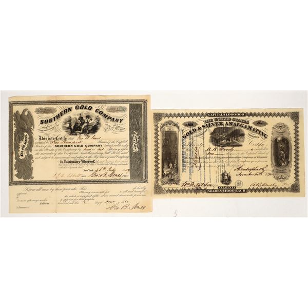 Two Early Southern Gold Mining Stock Certificates: Georgia & Virginia [204533]