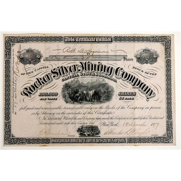 Rocker Silver Mining Company Stock Certificate, Montana, 1879 [204612]