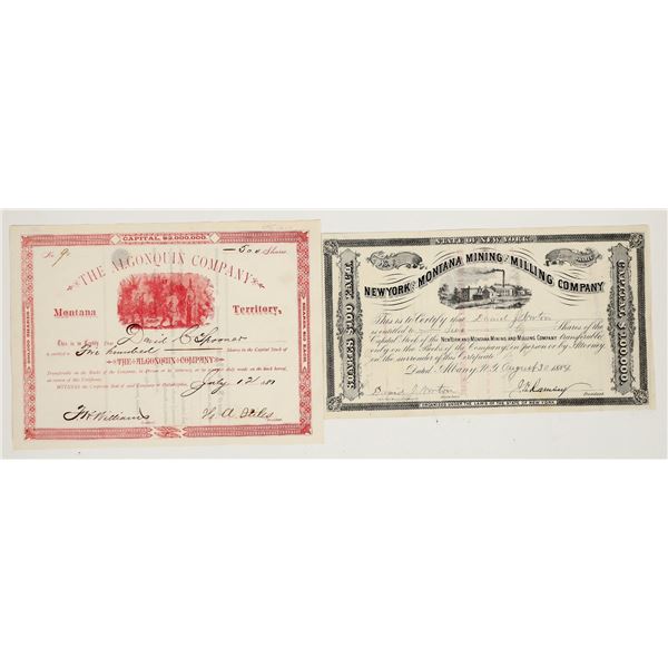Two Different 1880s Montana Mining Stock Certificates [204206]