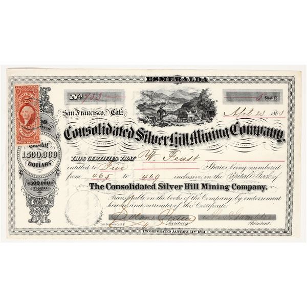 Consolidated Silver Hill Mining Company Stock Certificate, 1863 [195353]