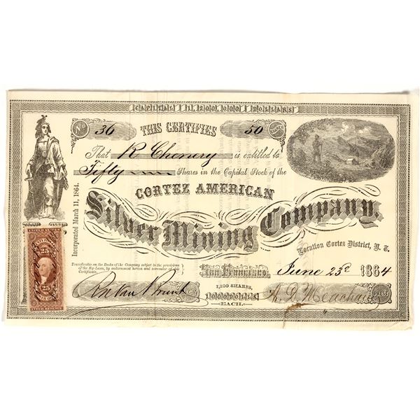 Cortez American Silver Mining Co. Stock Certificate, Nevada Territory, 1864 [195355]