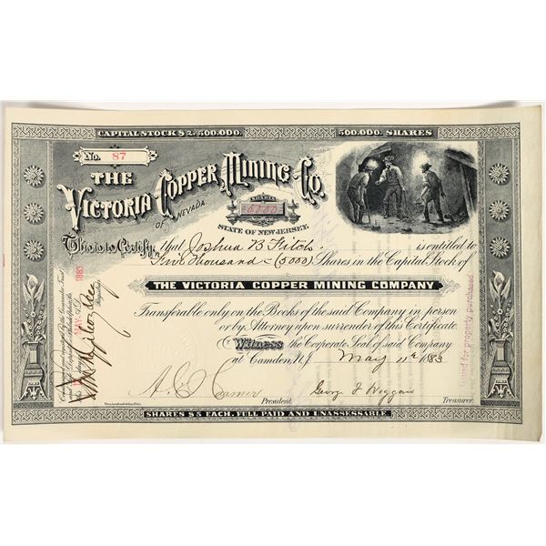 Victoria Copper Mining Company of Nevada Stock Certificate, 1883 [204767]