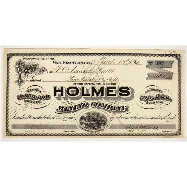 Holmes Mining Company Stock Certificate, Columbus Mining District, 1880 [204904]