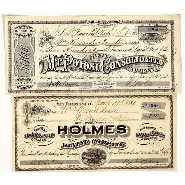 Two Different Columbus Mining District, Esmeralda Co., Nevada Mining Stocks [204629]