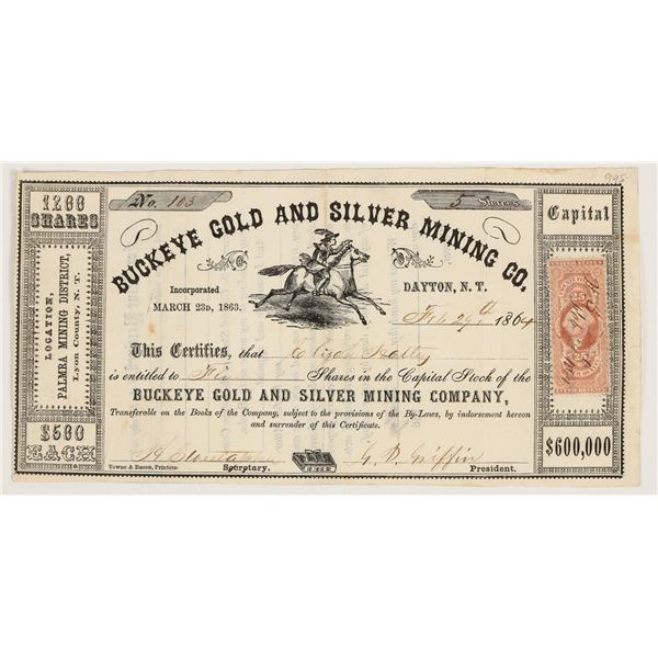 Buckeye Gold & Silver Mining Co. Stock Certificate, Nevada Territory, 1864 [205257]