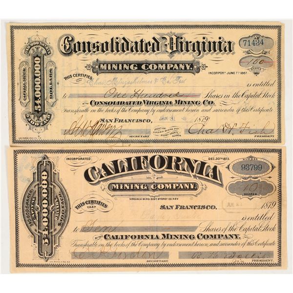 Big Bonanza Mining Stock Pair: Con. Virginia and California Mining Companies, 1879 [195910]