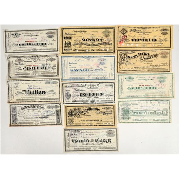 Gut of the Comstock Lode Mining Stock Collection, early 1900s, 13 Different [201658]
