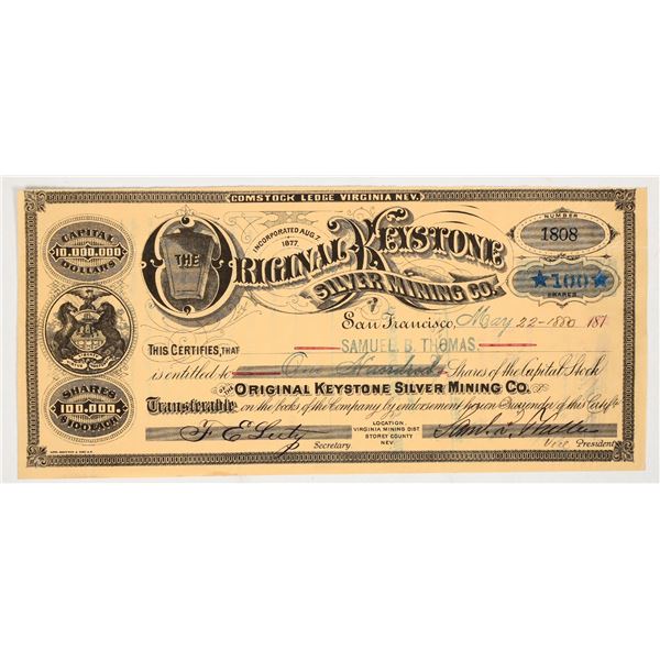 Original Keystone Silver Mining Company Stock Certificate [201089]