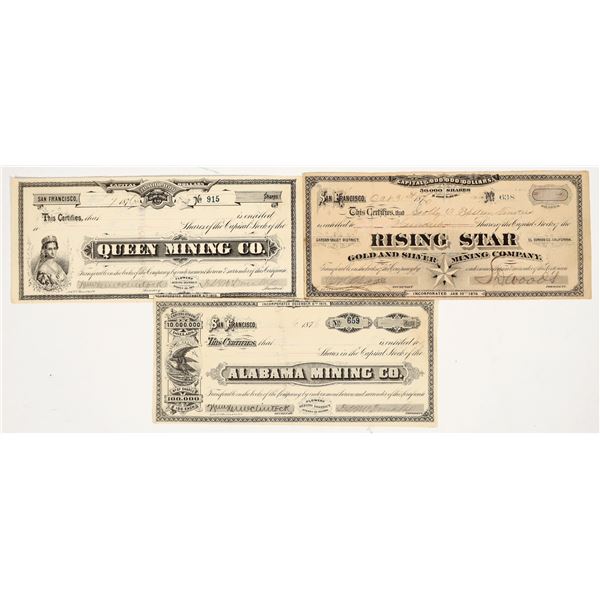Three Different GT Brown Lithographed Mining Stock Certificates (NV and CA) [204536]