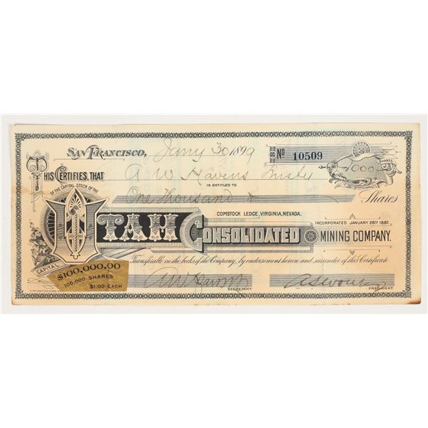 Utah Consolidated Mining Company Stock Certificate, 1899 [204908]